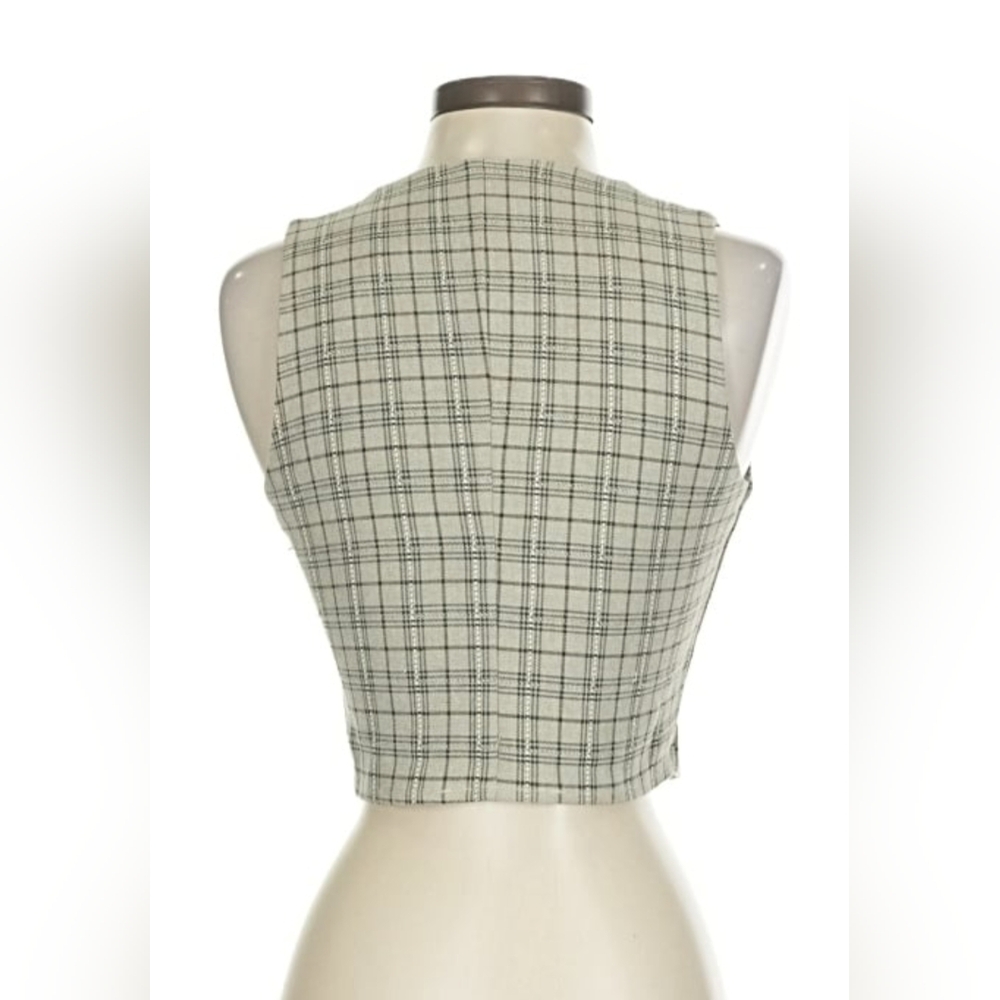 Reformation Green Plaid Waistcoat Vest Size 4 - Picture 2 of 3